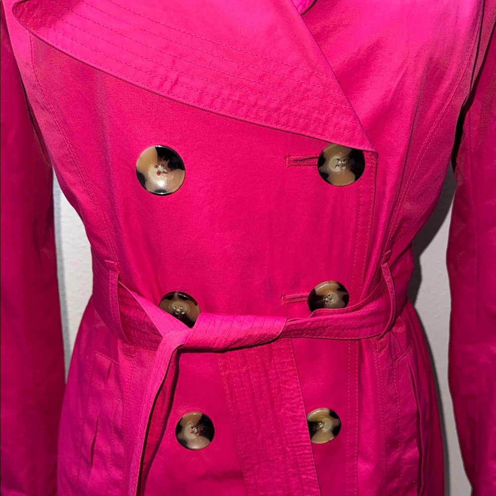 London Fog Fuchsia Double-Breasted Trench Coat - Picture 4 of 7